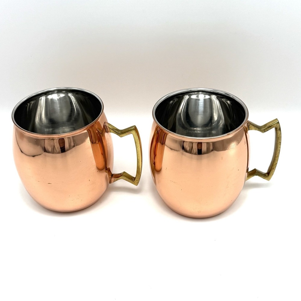 Moscow Mule Copper Mugs Cup Set /2 Indian Copper Tumbler Gold Handled Mugs 20oz